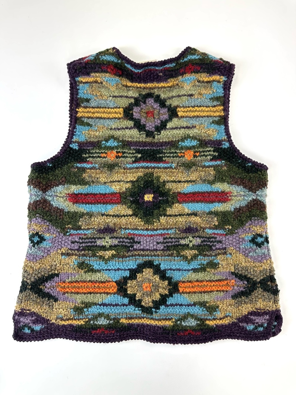 Vintage 90s David Brooks Wool Sweater Vest Southwest Chunky Knit Medium - Picture 8 of 9